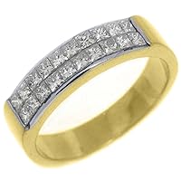 18k Yellow Gold Princess Cut Invisible Set Diamond Wedding Band 1.13 Carats