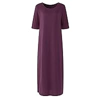 Solid Color Round Neck Mid Sleeve Dress Irregular Dress for Spring and Summer Beach Formal Dresses for Women Plus