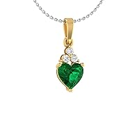 0.06 cttw Natural Diamond and Green Emerald Heart Pendant Necklace 925 Sterling Silver (J-K Color. I1 Clarity) 18K Yellow Gold Over