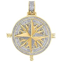 3 CT Round Shape Simulated White Diamond Compass Charm Pendant In 14K Yellow Gold Plated