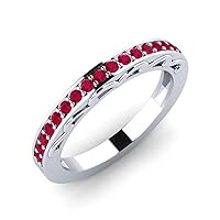 Sterling Silver 925 Ruby Round 2.00mm Half Eternity Band Ring With Rhodium Plated | Beautiful Vintage Design Ring For Woman's And Girls