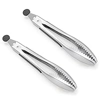 Stainless Steel Kitchen Tongs 2-Piece Set, 8.8-Inch Food Tongs, High Temperature Resistant, with Non-Slip Teeth And Non-Slip Strips, Suitable for Cooking And Grilling (Grip And Stir Food Ice Cubes)
