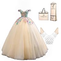 GREOENEL Amor Ball Gown Applique Evening Dress 3D Flowers Strapless Prom Banquet with Gloves & Dress Bag S59
