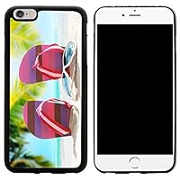 Pink Stripes Flip Flops on Sand with Sunglasses Design iPhone 6/6s Plus Hybrid Case Cover, Black