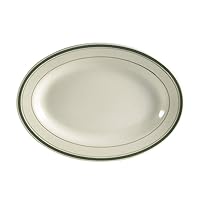 CAC China GS-51 15-1/2-Inch by 10-Inch Greenbrier Green Band Stoneware Oval Platter, American White, Box of 12