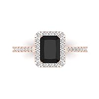 1.95ct Emerald Cut Solitaire with Accent Halo Natural Black Onyx designer Modern Statement Ring Solid 14k Rose Pink Gold