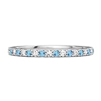 MOONEYE Round Shape Swiss Blue Topaz Gemstone Half Eternity Band 925 Sterling Silver Stackable Ring