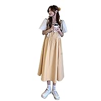 Kawaii Ruffle Dress Women Japanese Sweet Lolita Short Sleeve Dresses Square Collar Fairy