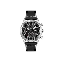 BOSS Men's Stainless Steel Quartz Watch with Leather Strap, Black, 22 (Model: 1513853)