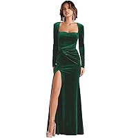 Dessiny Long Sleeve Velvet Bridesmaid Dresses for Women 2024 Slit V Neck Maxi Velvet Dress for Party Formal Evening Gown