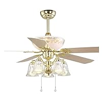 Ceiling Lamp Ceiling Fans with Lamp European Ceiling Fan Light 5 Leaf Fan Light Room Fan Chandelier Electric Fan Light Indoor Lighting/52 Inches