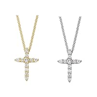 14K Yellow/White Gold Diamond Cross Pendant Necklace For Girls (14, 15 in)