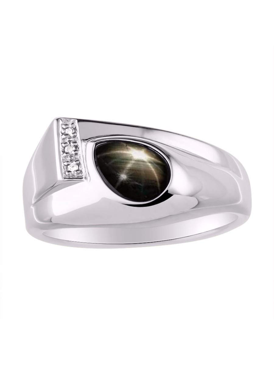 Rylos Cabochone Pear Tear Drop Black Star Sapphire & Diamond Ring - Exotic Birthstone*