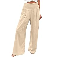 SNKSDGM Womens Cotton and Linen Summer Palazzo Pants Flowy Wide Leg Beach Pants High Waist Business Work Trouser with Pocket