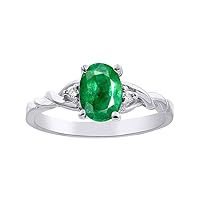 Rylos Diamond & Emerald Ring Set In Sterling Silver Solitaire