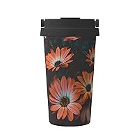 Orange Chrysanthemum Print Thermal Coffee Mug,Travel Insulated Lid Stainless Steel Tumbler Cup For Home Office Outdoor