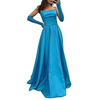 Women’s Satin Strapless Prom Dresses Long A Line Sleeveless Mermaid Corset Formal Evening Ball Gowns for Wedding Party