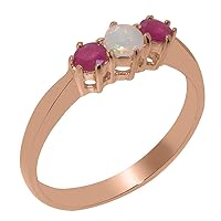 18k Rose Gold Natural Opal & Ruby Womens Trilogy Ring - Sizes 4 to 12 Available