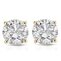 14k White or Yellow Gold 1 Ct T.W. Round-Cut Natural Diamond Studs Women's Screw Back Earrings