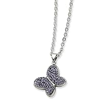 Stainless Steel Polished Fancy Lobster Closure Purple Crystal Buterfly Pendant Necklace 22 Inch Measures 20mm Wide Jewelry for Women