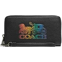 Coach Women's Long Zip Around Wallet/Wristlet in Pebbled Leather (Horse and Carriage QB/Black Multi)