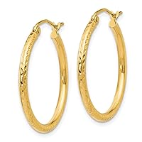 14K Yellow Gold Engraved Diamond Cut Round Hoop Earrings | Real 14K Gold Earrings for Women | Fine Jewerly |Gifts for Women
