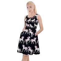 CowCow Womens V Neck Dress Space Unicorn Fancy Party Castle Princess Knee Length Skater Dress with Pockets, XS-5XL