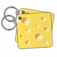 3dRose Key Chains Yellow Swiss Cheese slice wedge illusion - funny fun silly humorous whimsical humor (kc-58371-1)