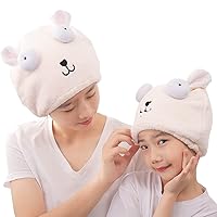 2Pack Mother&Daughter Microfiber Hair Towel Wrap,Creamy-White Hair Towel Cap Quick Drying Bath Hair Hat,Cute Soft Hair Turban Towel Absorbent Hair Drying Towel