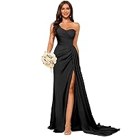 Dessiny Women's Spaghetti Strap Mermaid Bridesmaid Dresses 2024 with Slit Long Ruched Satin Prom Dresses DE94