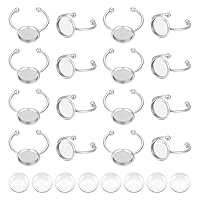 UNICRAFTALE 30 Sets 10mm Tray 304 Stainless Steel Cuff Finger Rings with 30pcs Glass Cabochon Blank Dome Finger Ring Making Kit Blanks Components Trays Fit Pad Ring for DIY Rings Jewelry Making