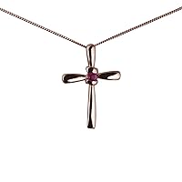 British Jewellery Workshops 9ct Rose Gold 30x22mm plain fancy Cross set with a Ruby on a 1mm wide curb Chain