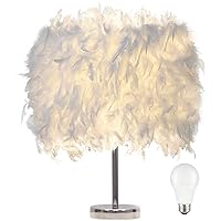Feather lamp,White Beside Table lamp for Bedroom,Children,Wedding,Birthday,Vintage Deco Desk Light Free Light buld Include(A)