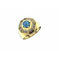 0.90 Ctw Round Shape Natural Blue Topaz And Diamond Ring In 14k Solid Gold For Women And Girls 5 MM Blue Topaz And 2.5 MM Diamond