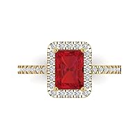 1.85ct Emerald Cut Solitaire W/Accent Genuine Simulated Ruby Wedding Promise Anniversary Bridal Wedding Ring 18K Yellow Gold