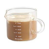 Milk Frothing Pitcher Espresso Glass Measuring Cup, 75ML Espresso Cups with Handle, Espresso Shot Glass with V-Shaped Mouth, Clear Glass Espresso Accessories (1)