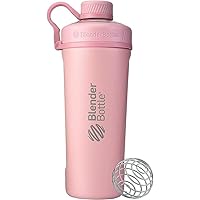 BlenderBottle Radian Shaker Cup Insulated Stainless Steel Water Bottle with Wire Whisk, 26-Ounce, Matte Rose Pink