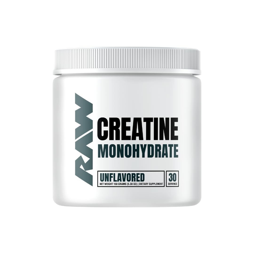 RAW Nutrition Creatine Monohydrate Powder Unflavored | Micronized Creatine Monohydrate Supplement Helps Workout Performance, Build Muscle & Strength | Creatine for Men & Women, 150g (30 Servings)