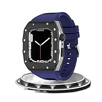 AEHON Luxury Watch Modification Kit For Apple Watch Metal Beze Steel Case WatchBand For iWatch 8 7 6 SE 5 4 Rubber Strap 44mm 45mm