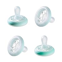 Tommee Tippee Breast Like Night Pacifier, 0-6, Pack of 4 Pacifiers Months with Breast-Like Shape and Glow in The Dark Technology
