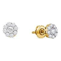 The Diamond Deal 14kt Yellow Gold Womens Round Diamond Flower Cluster Screwback Stud Earrings 1/2 Cttw