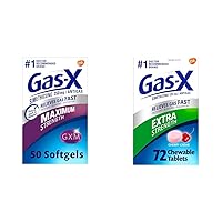 Gas-X Maximum Strength Gas Relief Softgels with Simethicone 250 mg for Bloating Relief - 50 Count & Extra Strength Chewable Gas Relief Tablets with Simethicone 125 mg for Bloating Relief