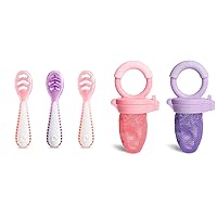 Munchkin® Gentle DipTM First Spoon Set for Baby Led Weaning, Self Feeding, 3 Pack and Fresh Food Feeder, 2 Count, Coral/Purple