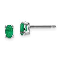 14k White Gold Post Earrings Emerald Earrings Measures 5x3mm Wide Jewelry Gifts for Women