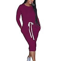 Classic Simple Casual Solid Color Long Sleeved Waist Dress Plus Size Dress for Women Elegant