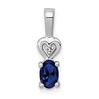 925 Sterling Silver Polished Open back Created Sapphire and Diamond Pendant Necklace Measures 16x5mm Wide Jewelry Gifts for Women