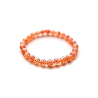 Genuine Natural Gold Strawberry Quartz Sunstone Orange Clear Round Beads Women Men Bracelet 7-9mm AAAA