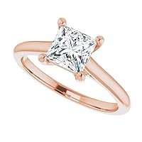 925 Silver,10K/14K/18K Solid Rose Gold Handmade Engagement Ring 1.0 CT Princess Cut Moissanite Diamond Solitaire Wedding/Gorgeous Gift for Women/Her Bridal Ring