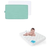 Pack and Play Sheets Fitted 2 Pack and Pack and Play Mattress Pad White & Aqua