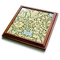 Image of William Morris Green And Blue Floral Pattern Trivet with Ceramic Tile, 8 x 8, Natural